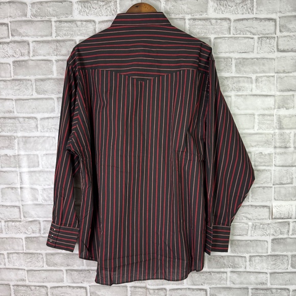 Wrangle Rustler Black & Red Striped Pearl Snap Western Shirt Mens 18 X-Long Tail - Picture 5 of 8